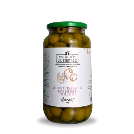 ACEITUNAS DESHUESADAS MANZANILLA SABOR ANCHOA - 500g (vidrio)