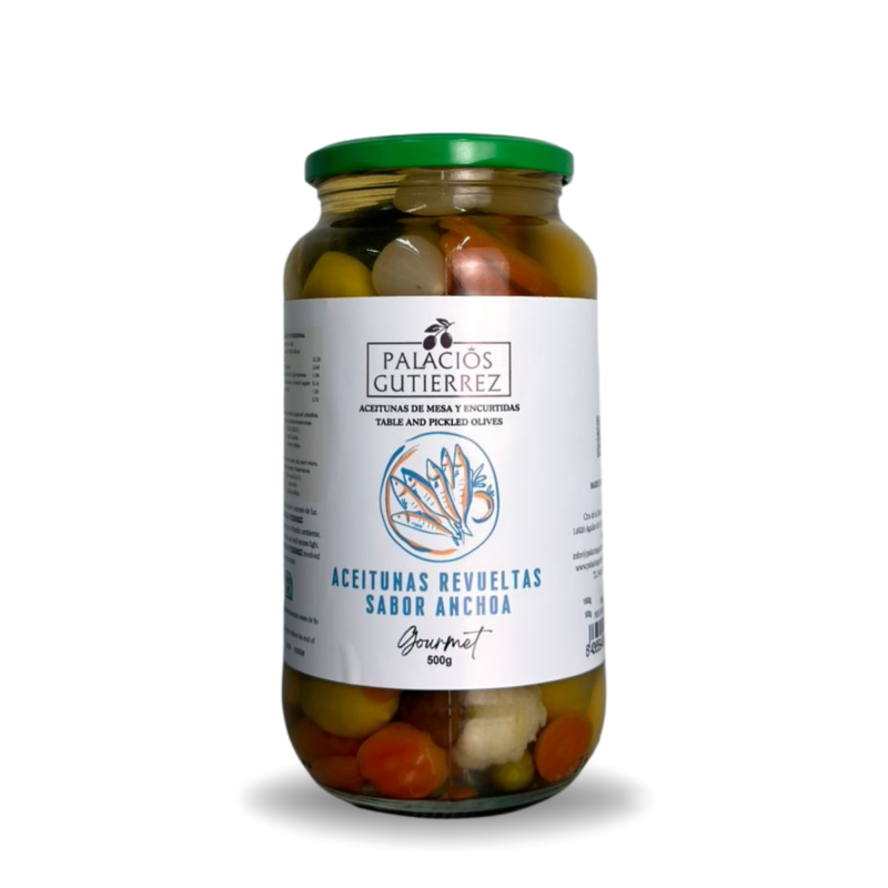 ACEITUNAS REVUELTAS SABOR ANCHOA 500 G - PALACIOS GUTIÉRREZ ACEITUNAS REVUELTAS SABOR ANCHOA 500 G - PALACIOS GUTIÉRREZ