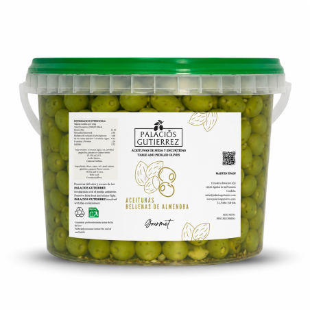 Aceitunas Rellenas de Almendra – Cubo 4,5 kg (Plástico)