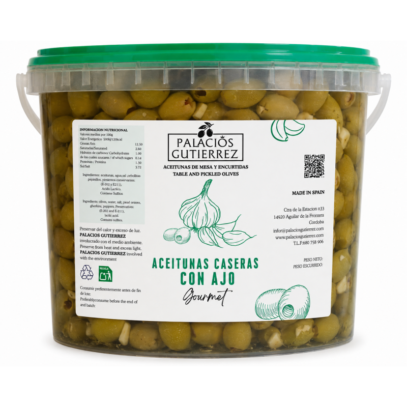 Aceitunas Caseras con Ajo – Cubo 4,5 kg ( Plástico)