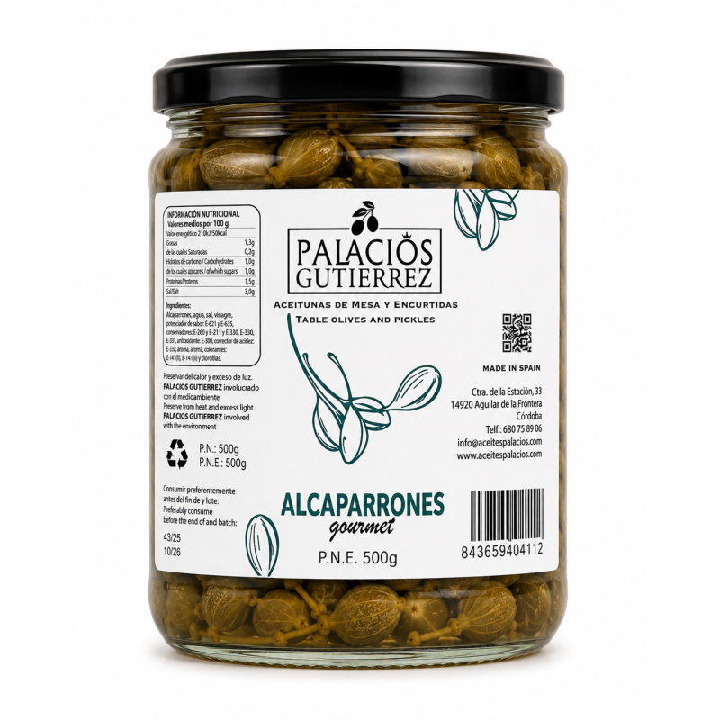 Alcaparrones Gourmet Palacios Gutiérrez – 500 g (Vidrio)