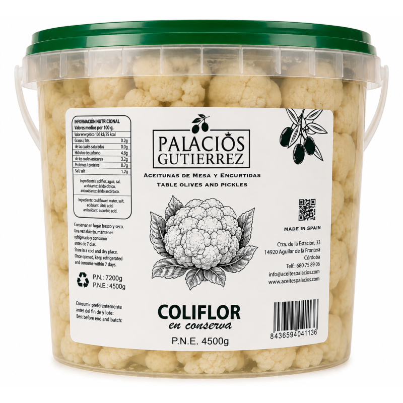 Coliflor en Conserva – Cubo 4,5 kg (Plástico)