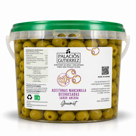Aceitunas Manzanilla Deshuesadas Sabor Anchoa-Cubo 4,5 kg ( Plástico)